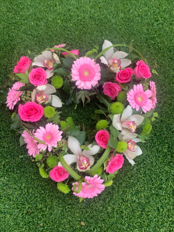 Open pink and green orchid heart