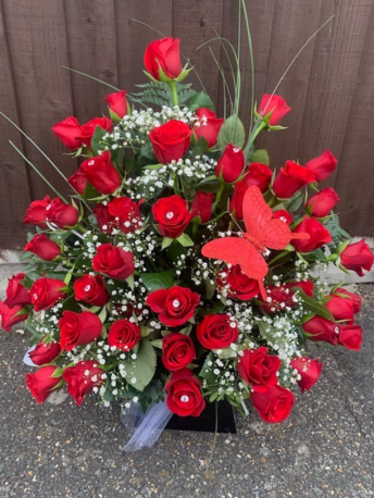 50 red rose arrangement