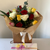 Mix of 20 stems of coloured roses with chocolates